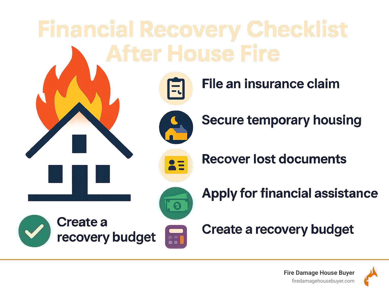 Financial recovery checklist after house fire - Legal and Financial Considerations After a Fire infographic 
