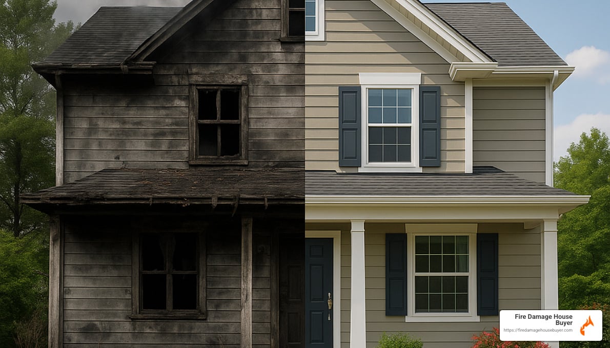 before and after rendering of renovated fire damaged house - How to Sell a Fire-Damaged House