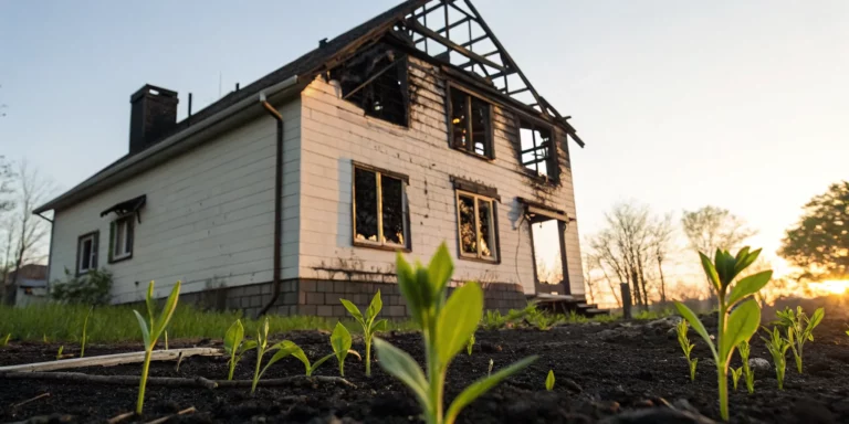 The charred exterior of a fire damaged house, a key factor in how to determine its value.