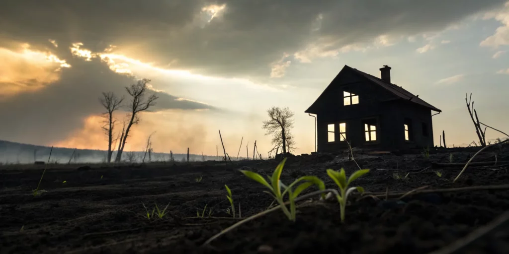 The aftermath of a house fire with no insurance.