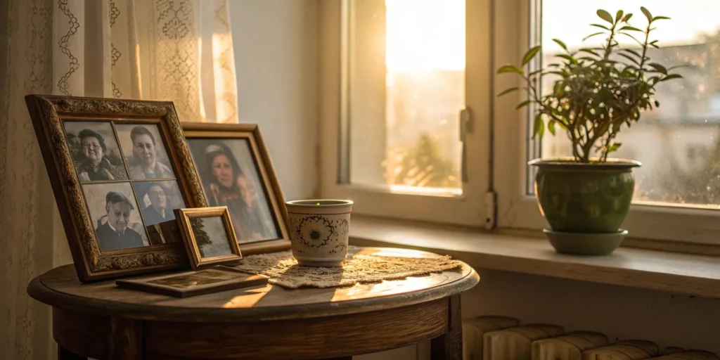 Family photos and personal items on a table showing what can be saved from smoke damage.