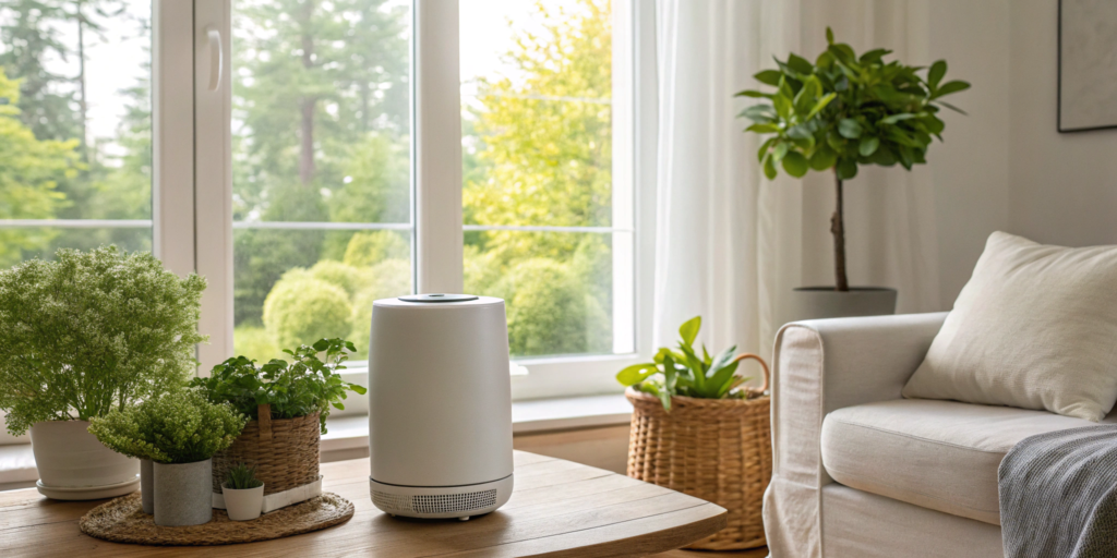 Home air purifier cleaning the air after a fire, a common step after air quality testing.