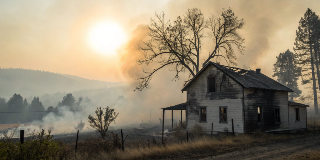 House with severe fire damage resulting in a total loss.