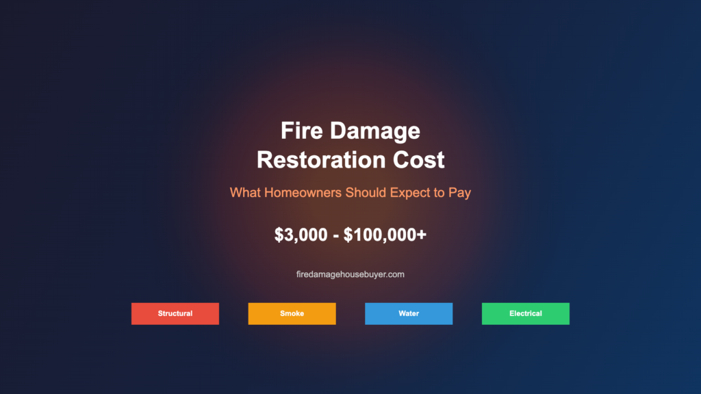 Fire damage restoration cost breakdown showing average costs for structural, smoke, water, and electrical repairs