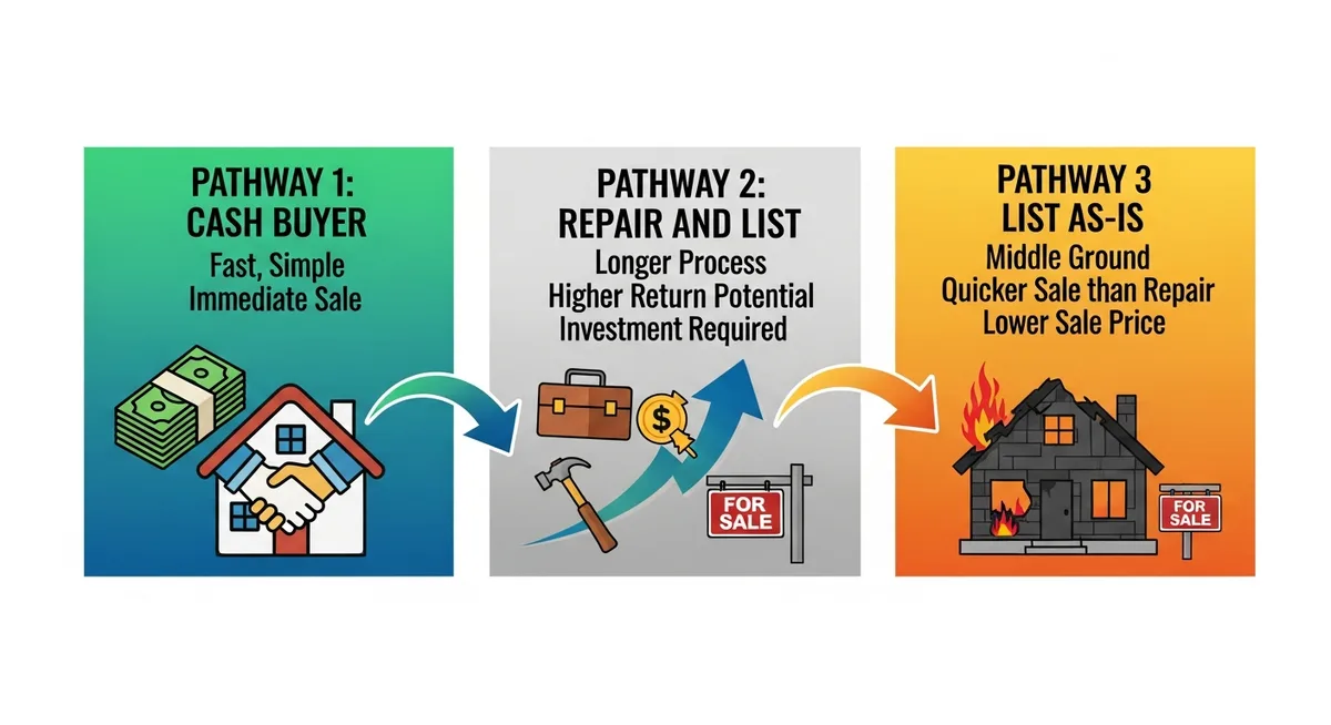 Three options for selling a fire damaged house - cash buyer, repair and list, or list as-is